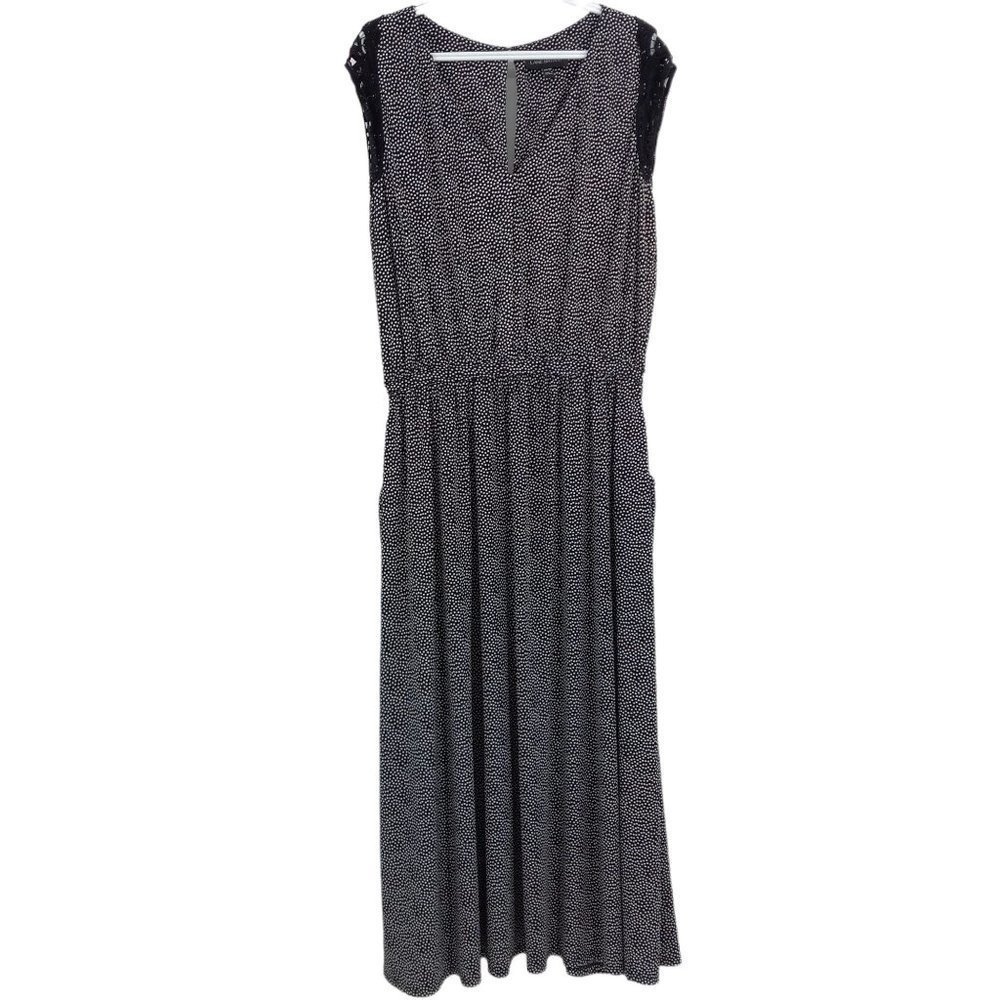 Lane Bryant Black & White Polka Dot Crochet Maxi Dress Fit & Flare V-Neck 26/28